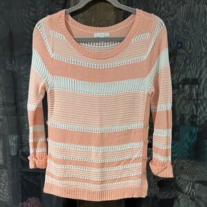 New York & Company Peach and White Striped Sweater